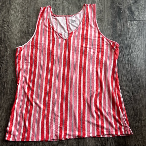 Lane Bryant Tops - Lane Bryant Red & White Striped V-Neck Tank